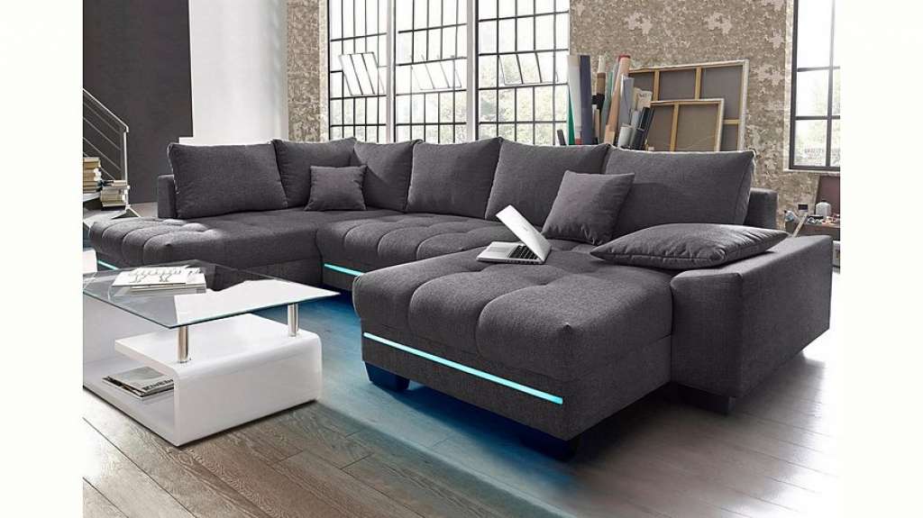 Nova Via Wohnlandschaft, wahlweise mit Kaltschaum (140kg Belastung/Sitz), mit RGB-LED-Beleuchtung, Bluetooth-Soundsystem und Bettfunktion