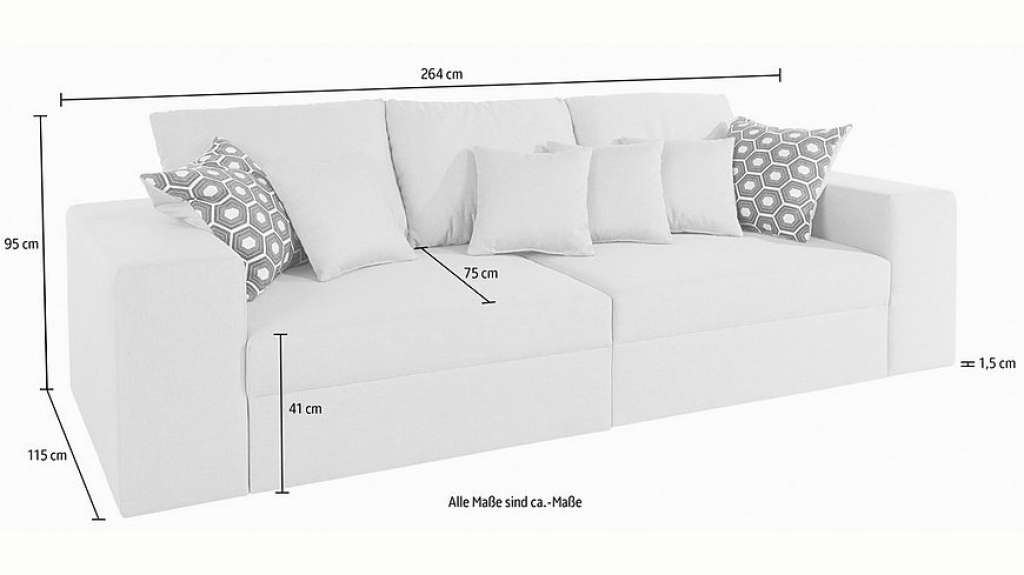 Nova Via Big-Sofa, wahlweise mit Kaltschaum (140kg Belastung/Sitz) und Bettfunktion