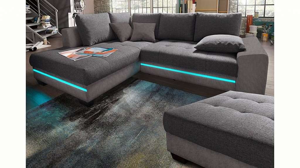 Nova Via Ecksofa, wahlweise mit Kaltschaum (140kg Belastung/Sitz), Bettfunktion, mit RGB-LED-Beleuchtung, wahlweise mit Bluetooth-Soundsystem
