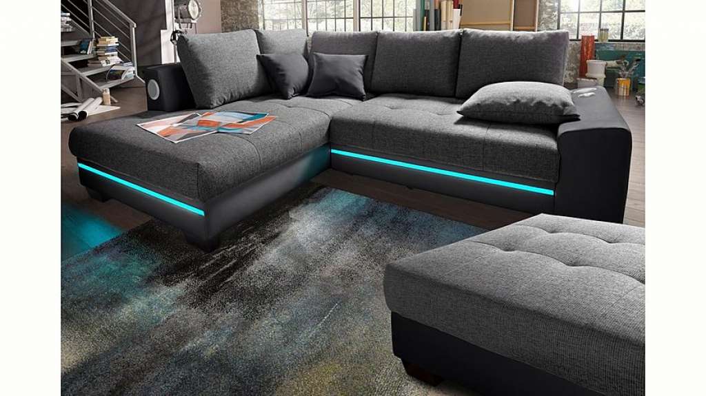 Nova Via Ecksofa, wahlweise mit Kaltschaum (140kg Belastung/Sitz), Bettfunktion, mit RGB-LED-Beleuchtung, wahlweise mit Bluetooth-Soundsystem