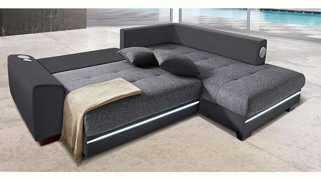 Nova Via Ecksofa, wahlweise mit Kaltschaum (140kg Belastung/Sitz), Bettfunktion, mit RGB-LED-Beleuchtung, wahlweise mit Bluetooth-Soundsystem