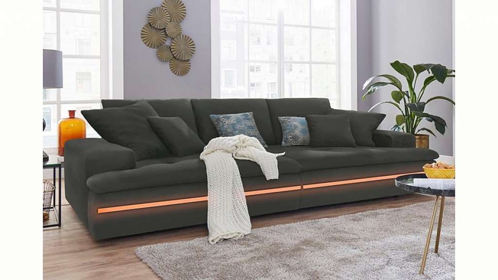 Nova Via Big-Sofa, wahlweise mit Kaltschaum (140kg Belastung/Sitz) und RGB-LED-Beleuchtung