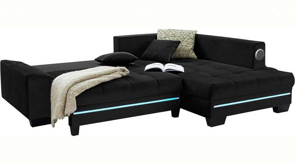 Nova Via Ecksofa, wahlweise mit Kaltschaum (140kg Belastung/Sitz), mit RGB-LED-Beleuchtung, Bluetooth-Soundsystem und Bettfunktion