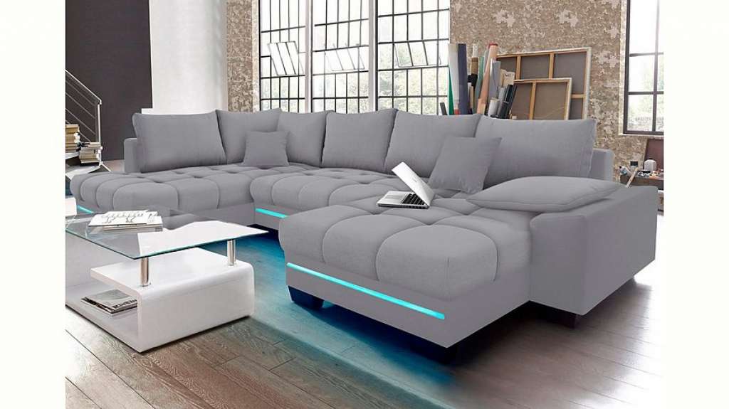 Nova Via Wohnlandschaft, wahlweise mit Kaltschaum (140kg Belastung/Sitz), mit RGB-LED-Beleuchtung, Bluetooth-Soundsystem und Bettfunktion