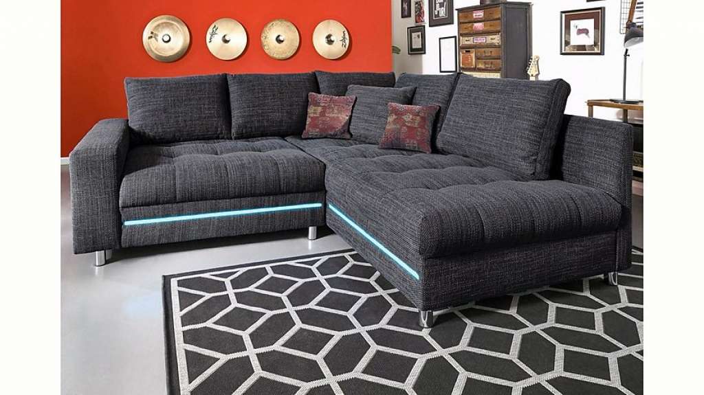 Nova Via Ecksofa, wahlweise mit Kaltschaum (140kg Belastung/Sitz), RGB-LED-Beleuchtung und Bettfunktion