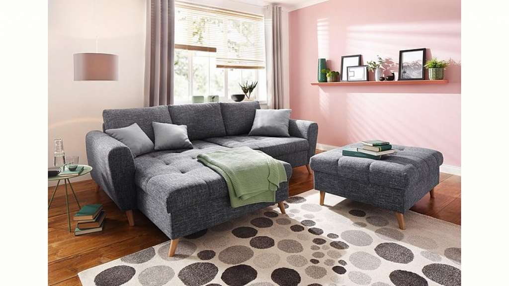 Home affaire Ecksofa »Penelope«, mit Longchair, feiner Steppung im Sitzbereich, lose Kissen