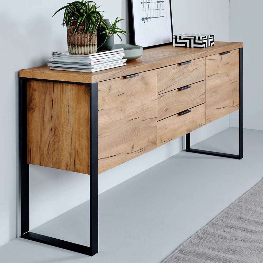 Sideboard in Eichefarben und Schwarz 180 cm breit