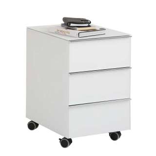 Bürocontainer in Weiß Hochglanz drei Schubladen
