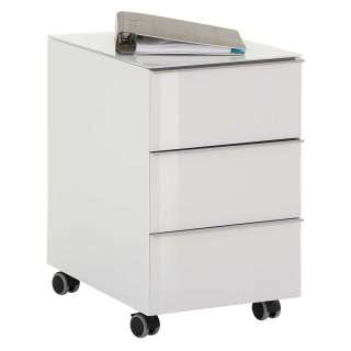 Schreibtischcontainer in Weiß Hochglanz drei Schubladen