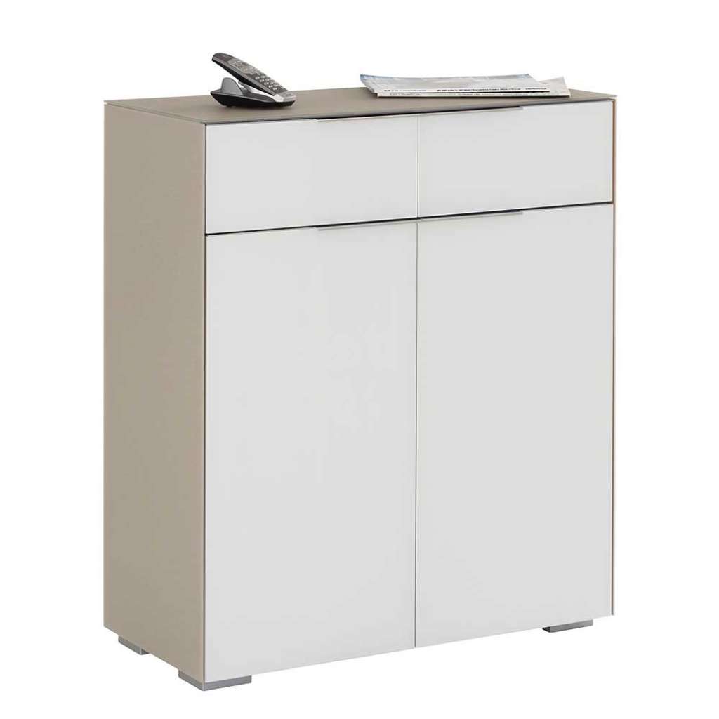 Aktenordnerschrank in Weiß und Beige Glas beschichtet