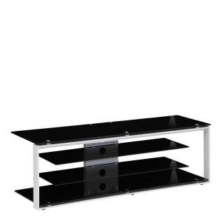 TV Board in Schwarz Sicherheitsglas und Stahl