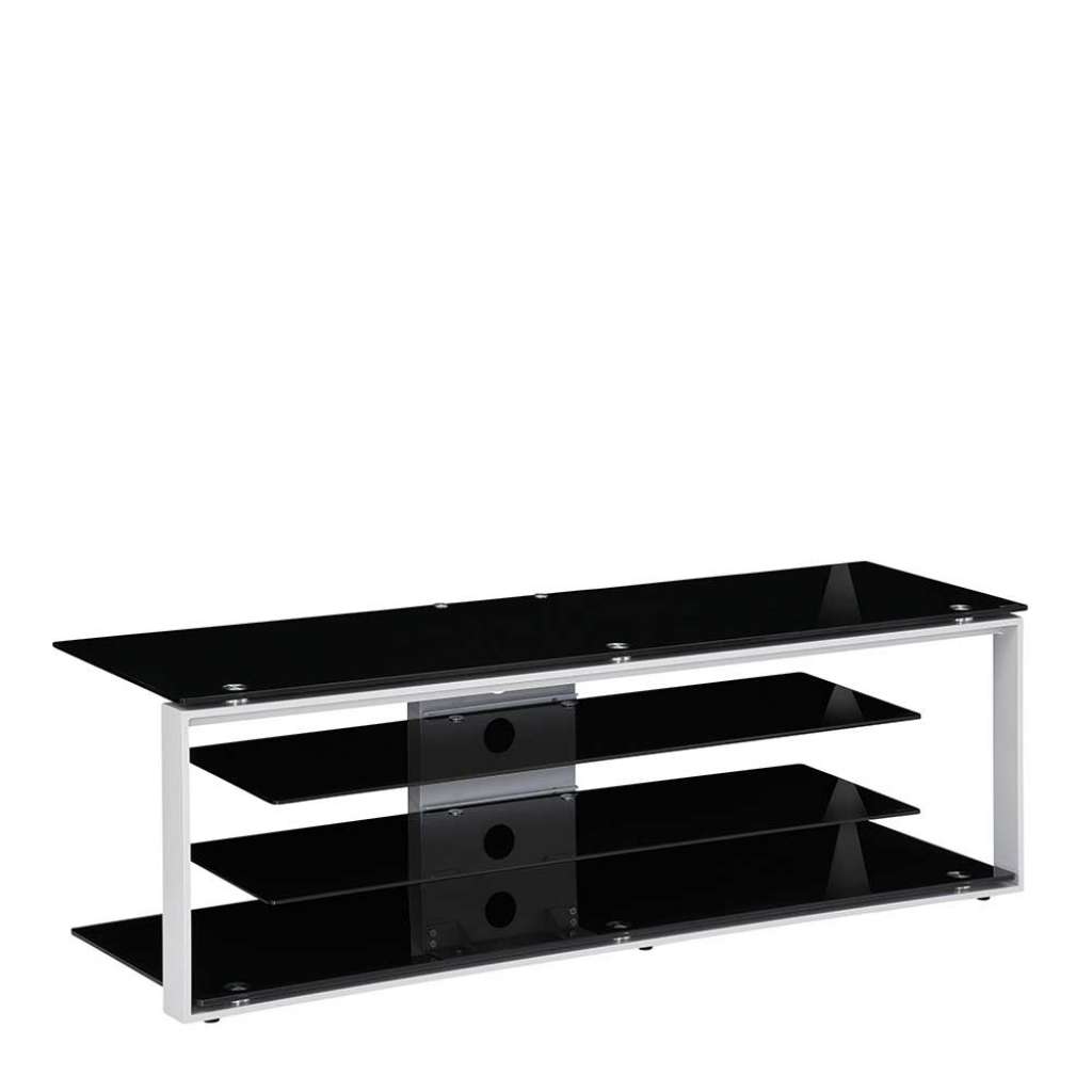TV Board in Schwarz Sicherheitsglas und Stahl