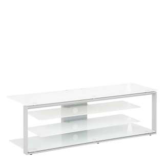 Fernseher Rack in Weiß Sicherheitsglas und Stahl