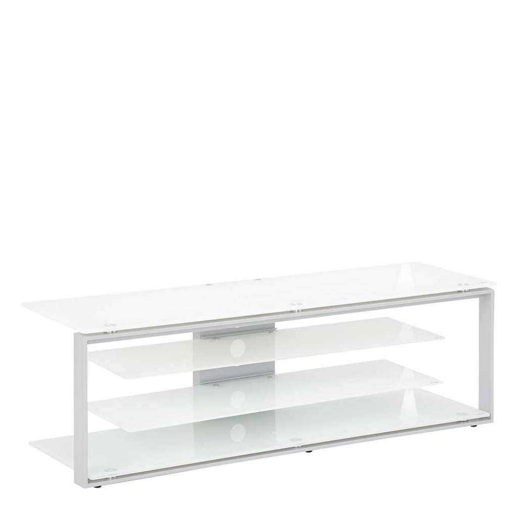 Fernseher Rack in Weiß Sicherheitsglas und Stahl