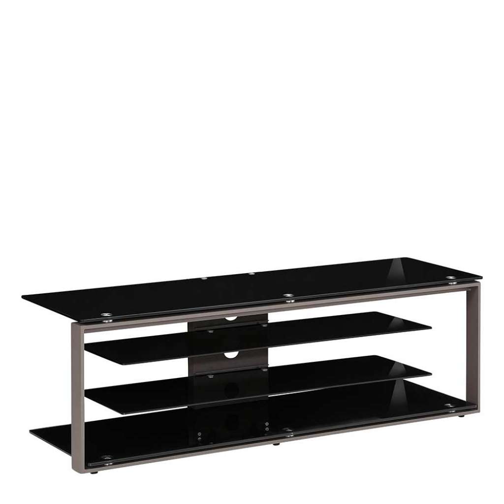 TV Unterschrank in Schwarz Sicherheitsglas und Stahl