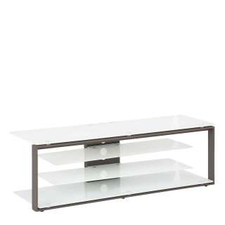 Fernseher Rack in Weiß Sicherheitsglas und Stahl