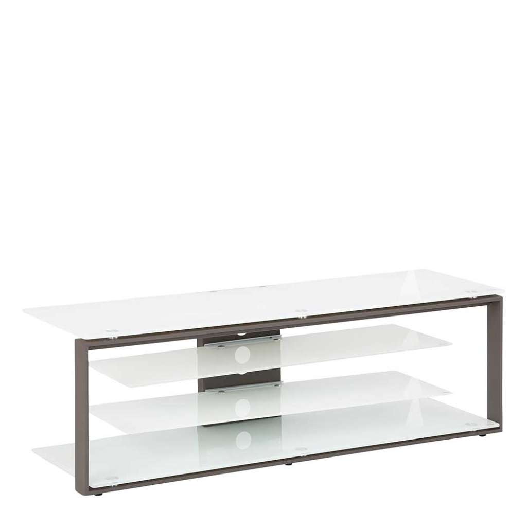 Fernseher Rack in Weiß Sicherheitsglas und Stahl
