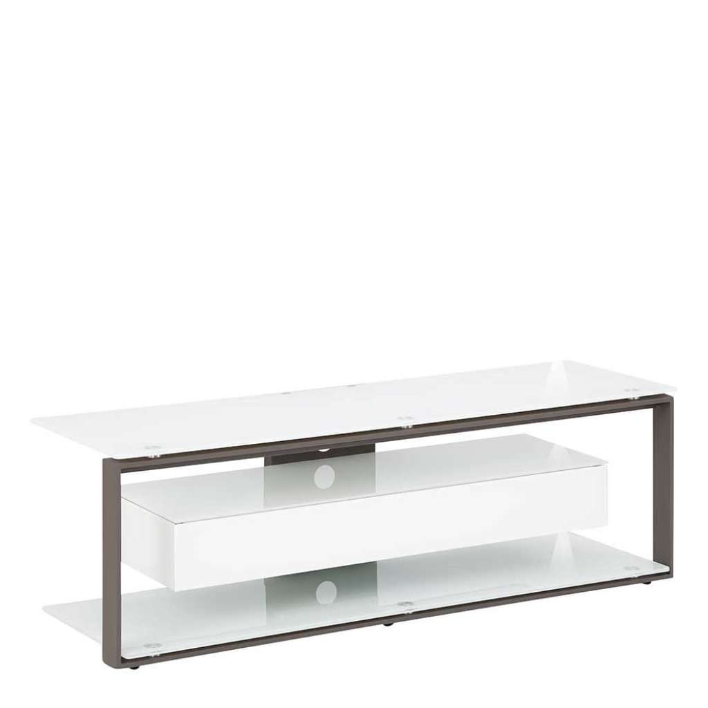 Fernseher Tisch in Weiß und Anthrazit Klappe