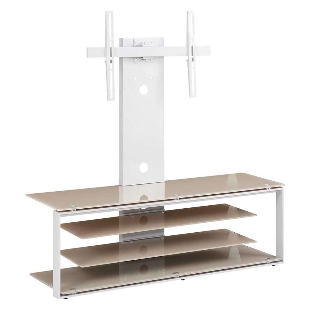 Hifi Rack in Beige und Grau Sicherheitsglas uns Stahl
