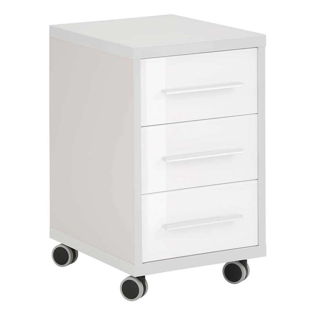 Rollcontainer in Grau und Weiß Glas beschichtet