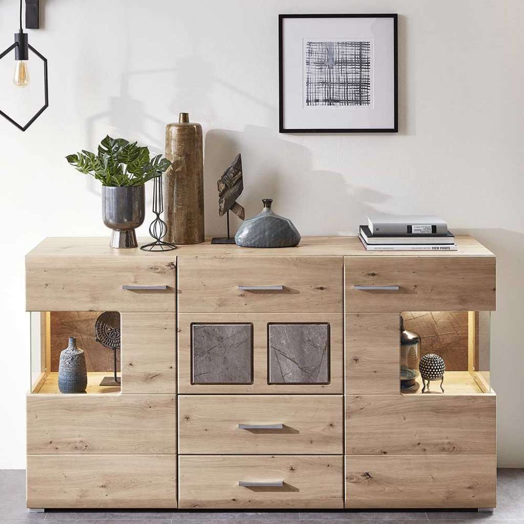 Design Sideboard in Graubraun und Wildeiche Optik 170 cm breit