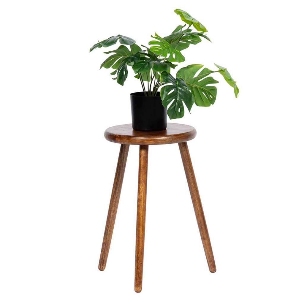 Blumenhocker Set in Walnussfarben Mangobaum Massivholz (3-teilig)