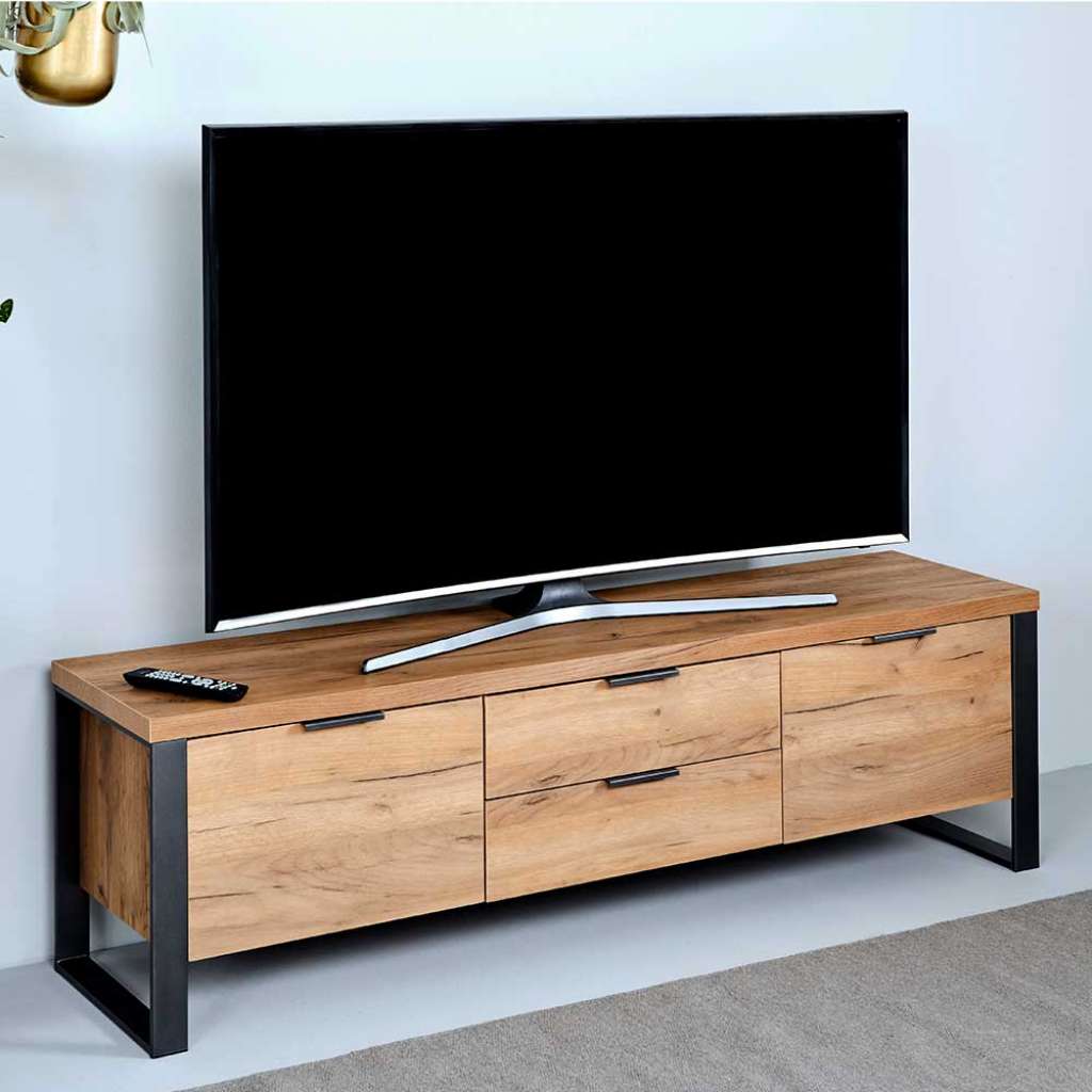 TV Kommode in Eichefarben und Schwarz 45 cm hoch