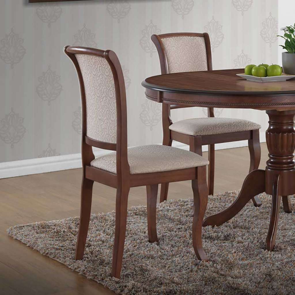 Esstisch Stühle in Mahagonifarben Beige Webstoff (2er Set)