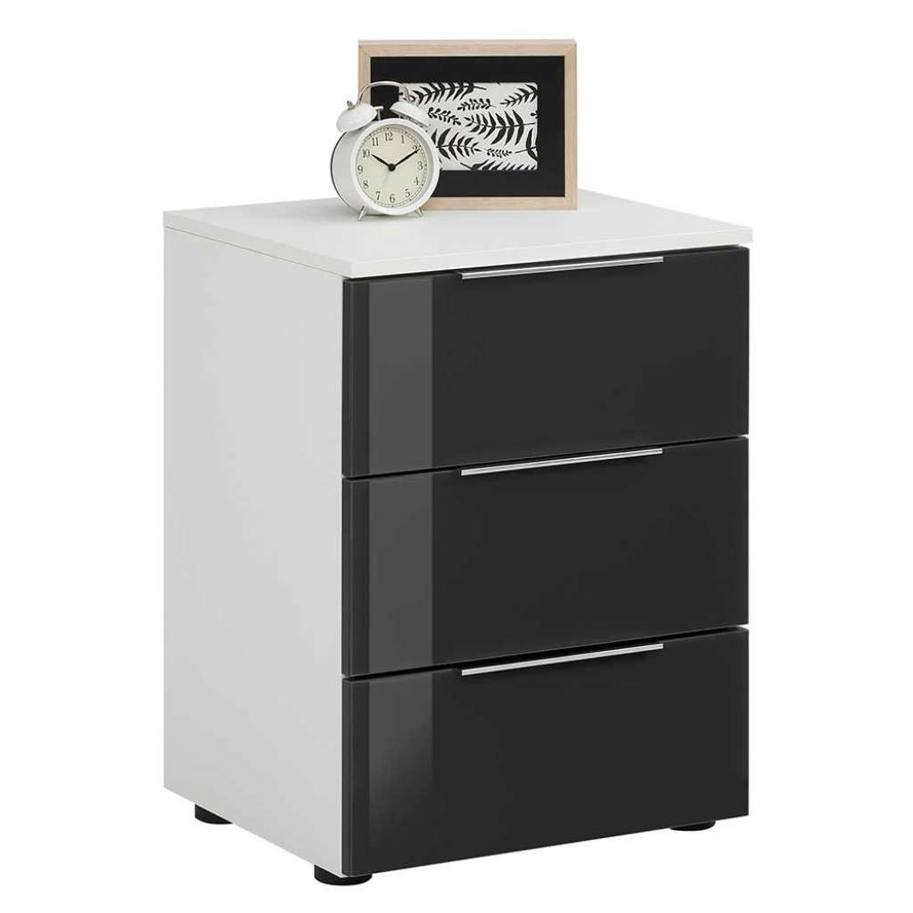 Schubkasten Nachtschrank in Weiß und Anthrazit 45 cm breit