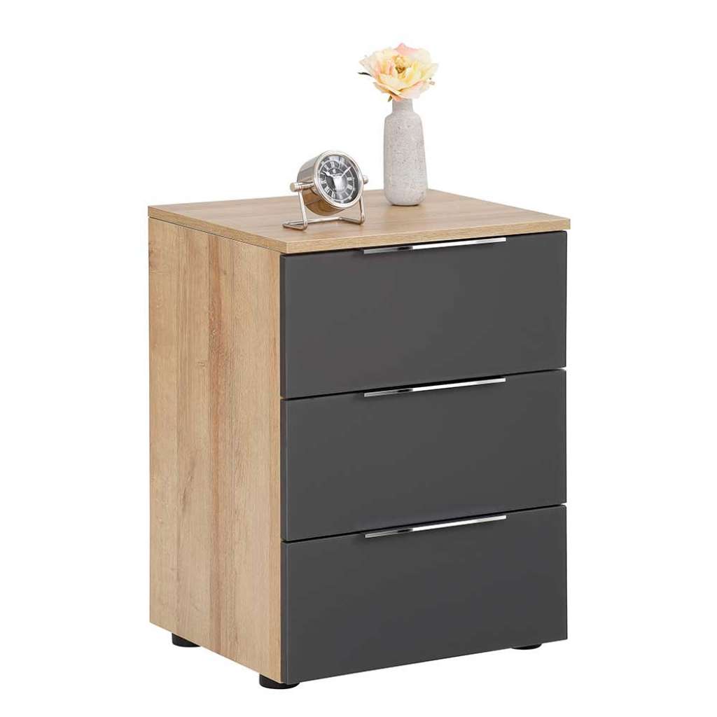 Schubladen Nachtschrank in Anthrazit und Eiche Optik 45 cm breit