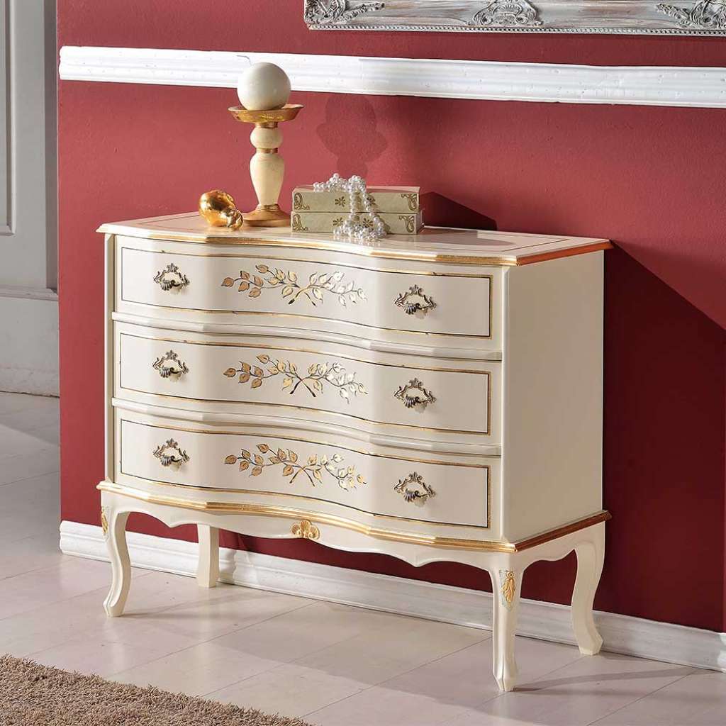 Schubkasten Kommode im Barockstil Weiß und Goldfarben verziert