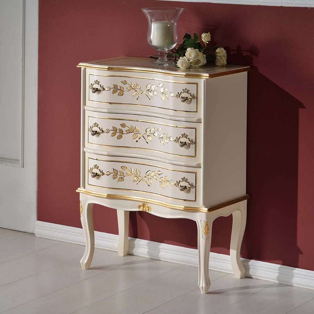 Dielen Kommode im Barockstil Weiß und Goldfarben verziert