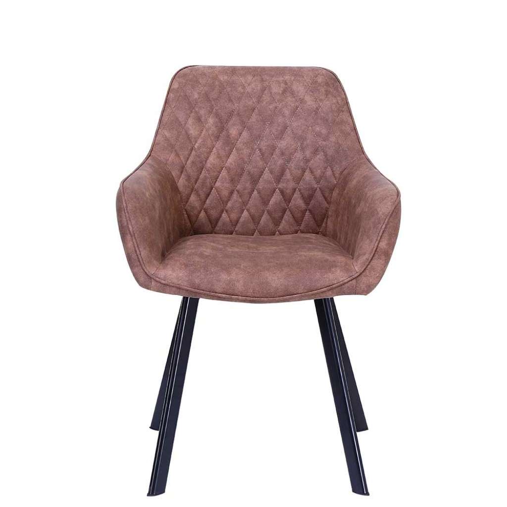 Armlehnenstühle in Cognac Braun und Schwarz Microfaser und Metall (2er Set)