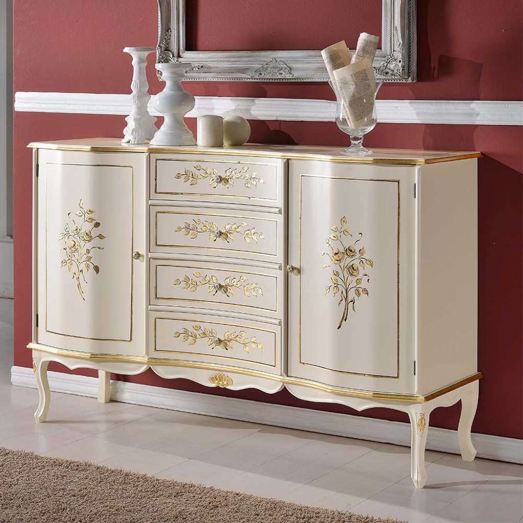 Sideboard in Weiß und Goldfarben 90 cm hoch