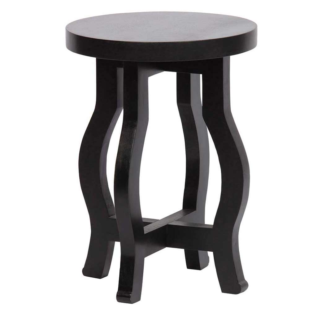 Runder Beistellhocker aus Mangobaum Massivholz Schwarz lackiert (2er Set)