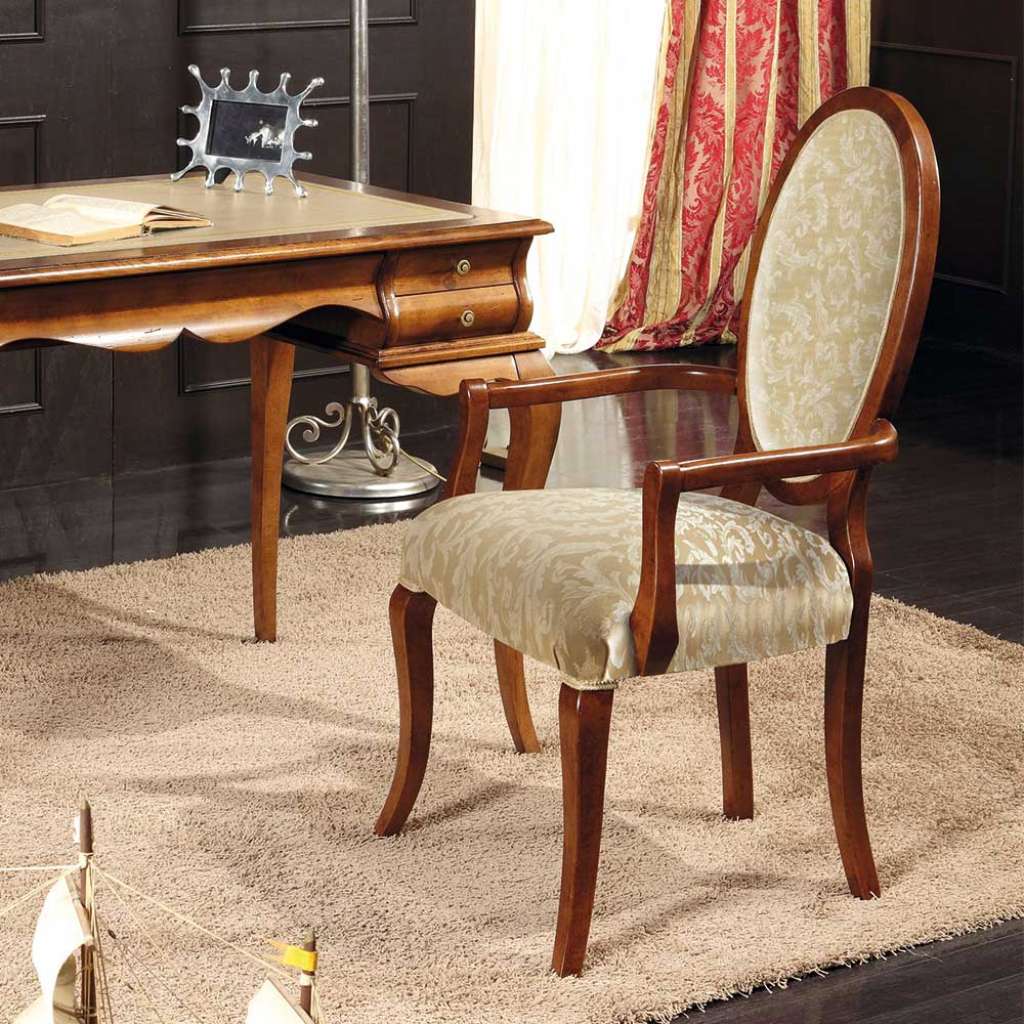 Armlehnen Polsterstuhl in Nussbaumfarben und Beige italienischen Design