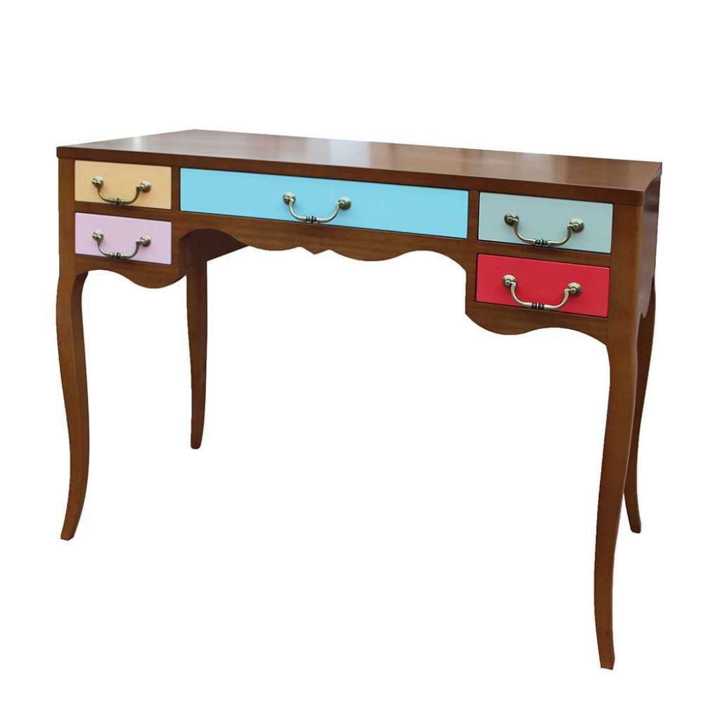 Designer Tisch in Nussbaumfarben und Bunt Vintage Style