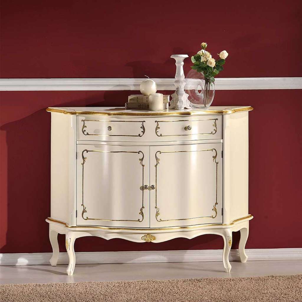 Barock Kommode in Weiß und Goldfarben verziert 45 cm tief