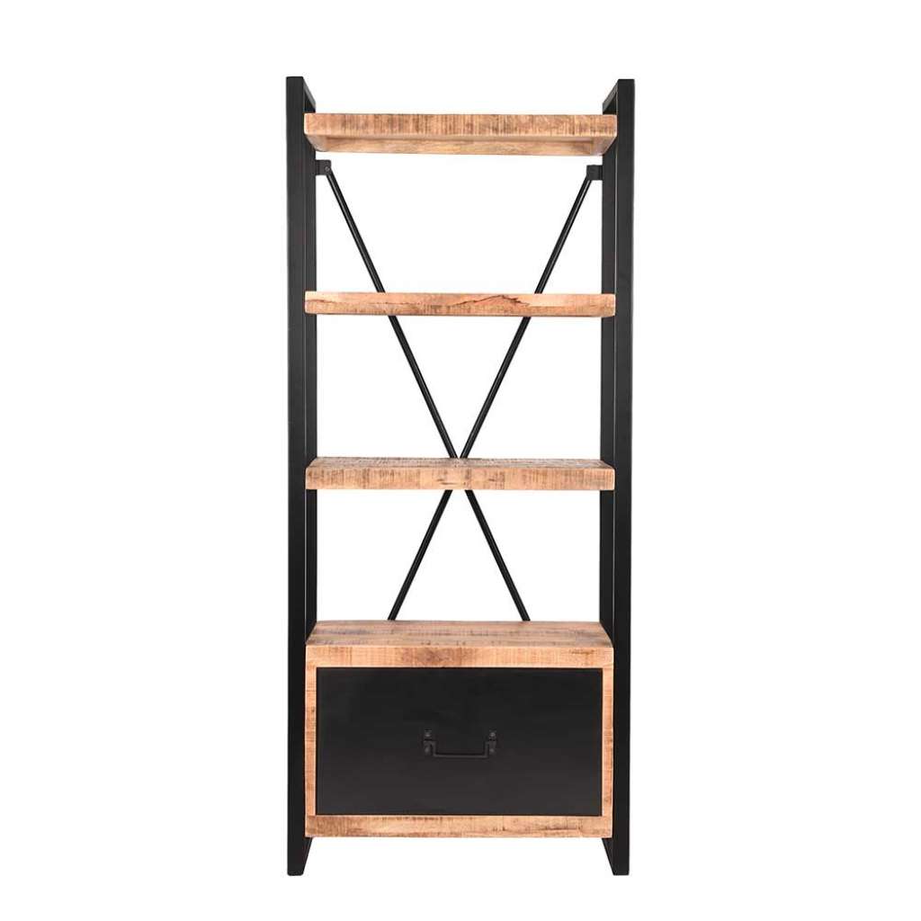 Regal aus Mangobaum Massivholz und Metall 80 cm breit