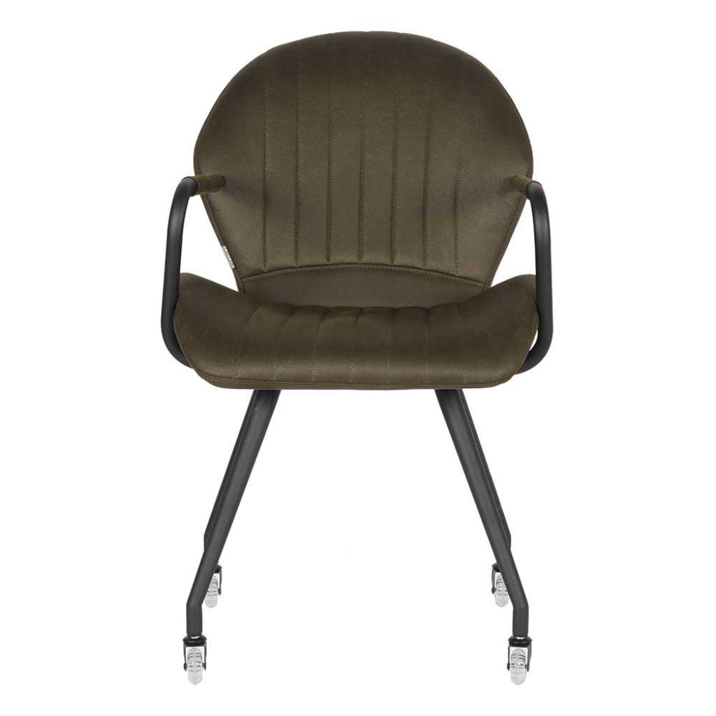 Rollbarer Armlehnenstuhl in Olivgrün Microfaser Retrostil