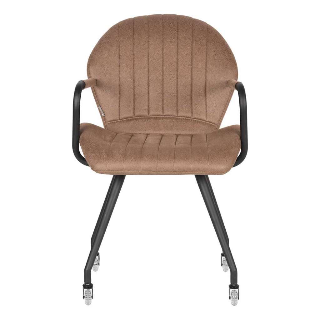 Rollen Polsterstuhl in Hellbraun Microfaser Armlehnen