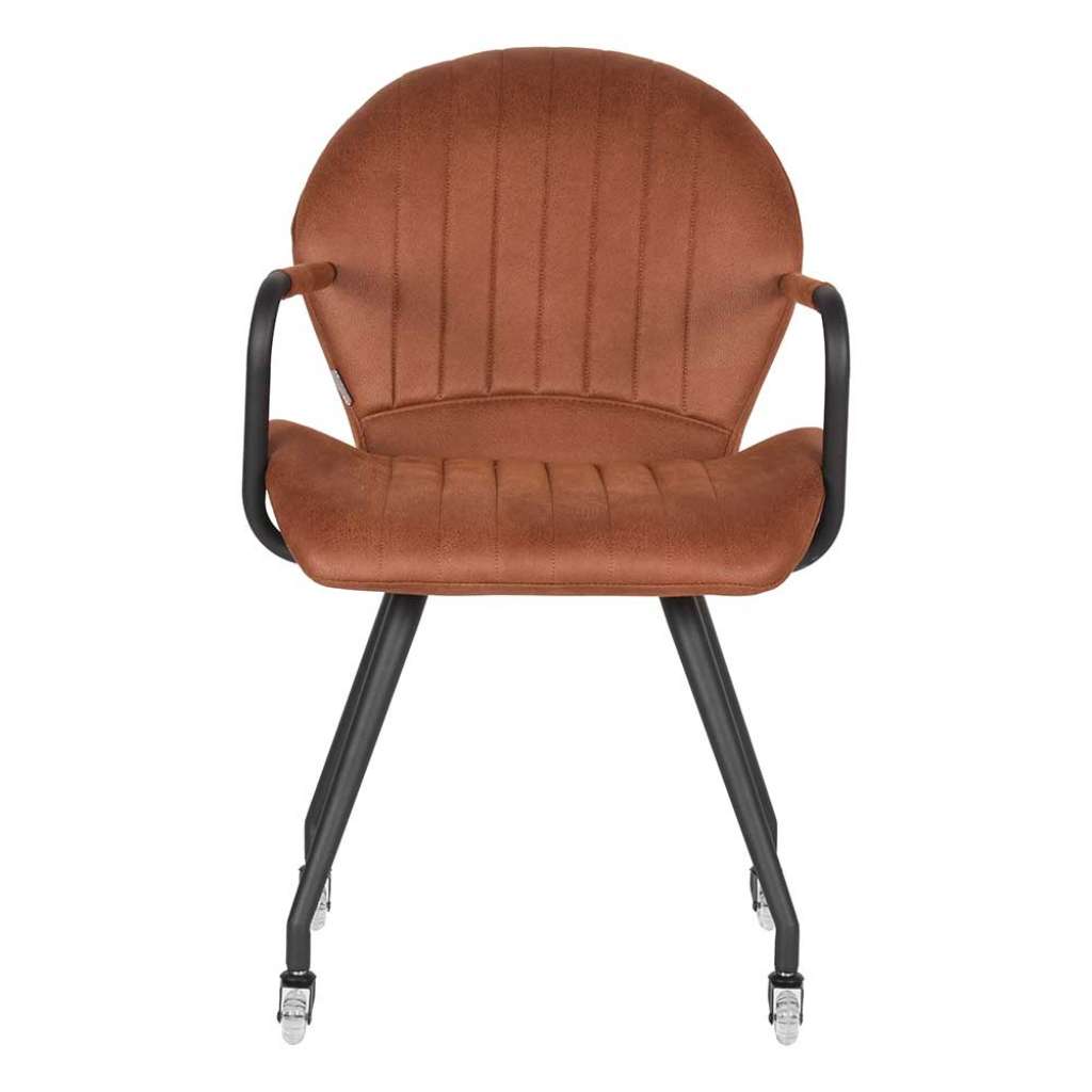 Armlehnenstuhl in Cognac Braun Microfaser Rollen