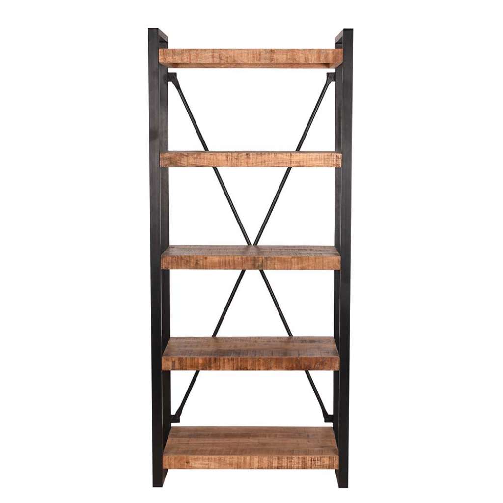Standregal aus Mangobaum Massivholz und Metall 185 cm hoch