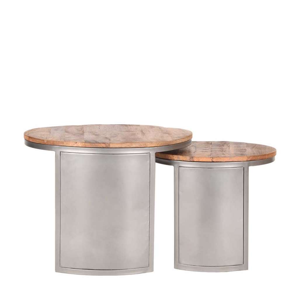 Sofatische in Grau und Mangobaum rund (2-teilig)