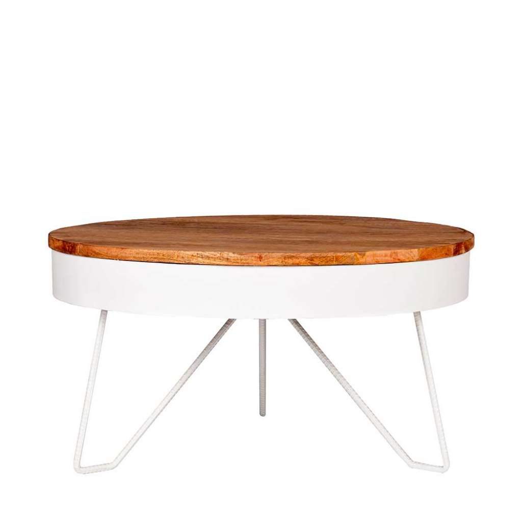 Runder Wohnzimmer Tisch in Weiß und Mangobaum 80 cm breit