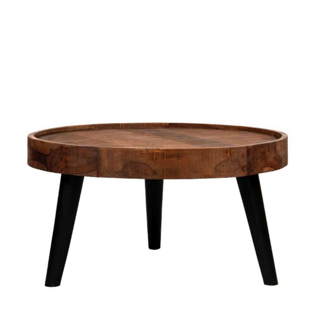 Runder Couchtisch aus Akazie Massivholz Retro Look