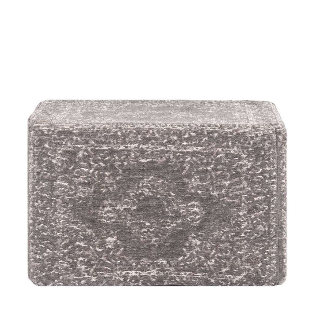 Sitzpouf in Hellgrau Webstoff oriental gemustert