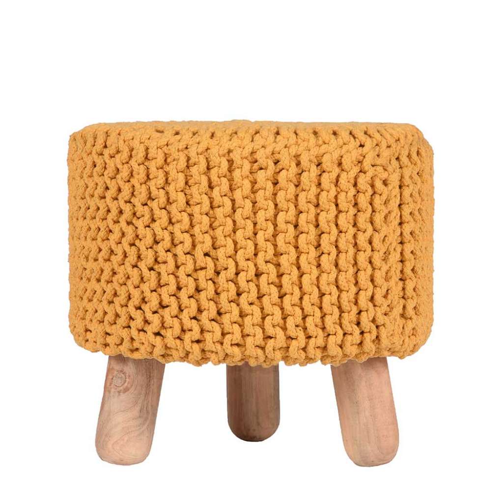 Polsterhocker in Gelb Strick Landhausstil