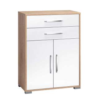 Ordnerschrank in Weiß Hochglanz und Eiche Sonoma 110 cm hoch