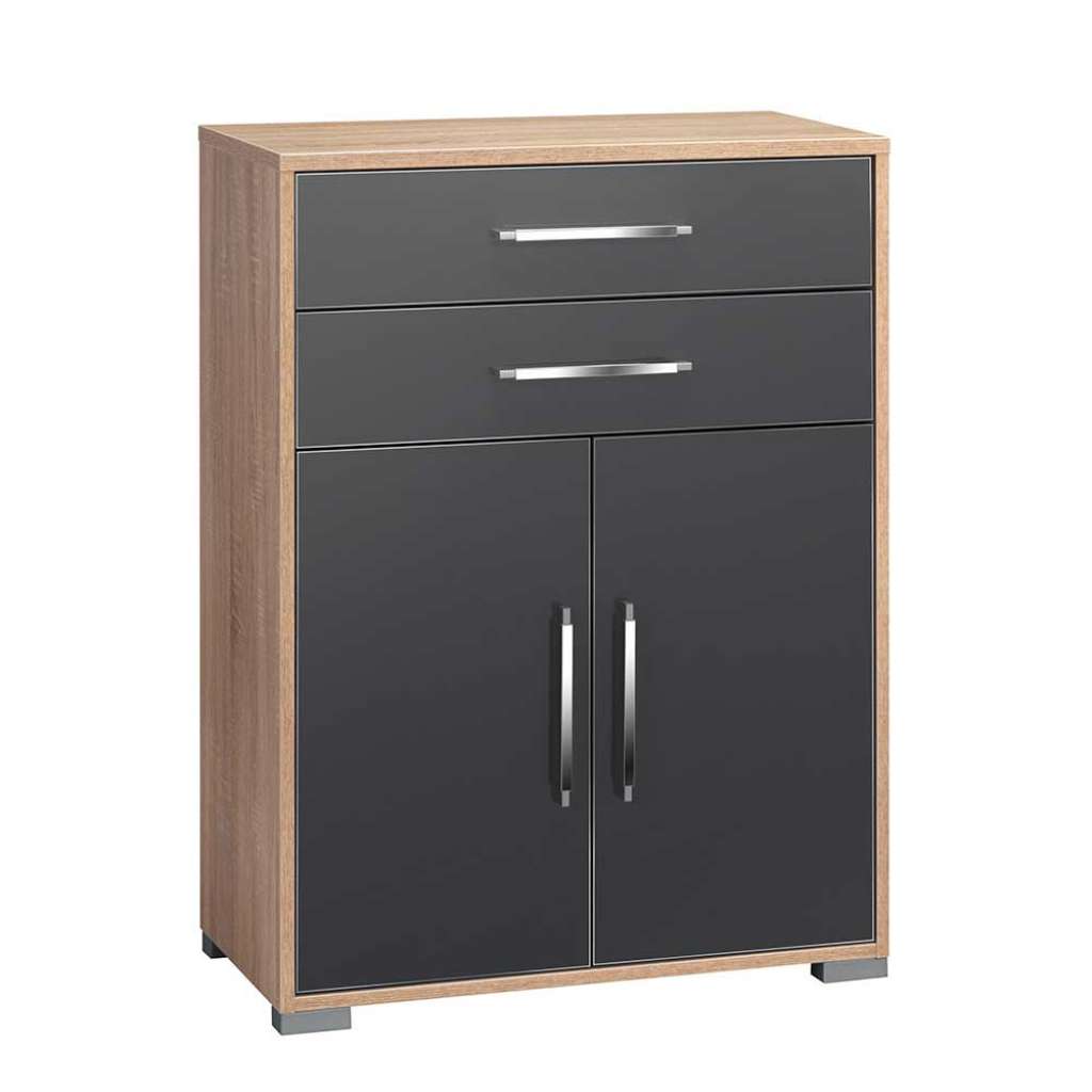 Officeschrank in Grau Hochglanz und Sonoma Eiche 110 cm hoch